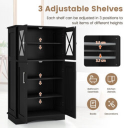 Gainoom Bathroom Floor Storage Cabinet Freestanding Linen Storage Cabinet W/ 4 Doors & 3 Adjustable Shelves - thumbnail 8