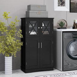 Gainoom Bathroom Floor Storage Cabinet Freestanding Linen Storage Cabinet W/ 4 Doors & 3 Adjustable Shelves - thumbnail 4