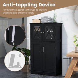 Gainoom Bathroom Floor Storage Cabinet Freestanding Linen Storage Cabinet W/ 4 Doors & 3 Adjustable Shelves - thumbnail 7