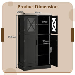 Gainoom Bathroom Floor Storage Cabinet Freestanding Linen Storage Cabinet W/ 4 Doors & 3 Adjustable Shelves - thumbnail 2