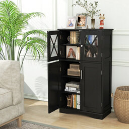 Gainoom Bathroom Floor Storage Cabinet Freestanding Linen Storage Cabinet W/ 4 Doors & 3 Adjustable Shelves - thumbnail 3