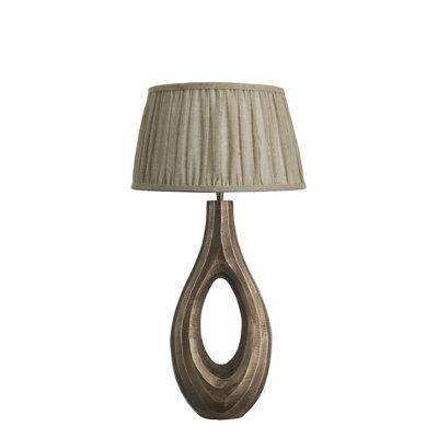 Industville Ornate Ellipse Table Lamp, Brass Base, Pleated Empire Linen Shade - image 1
