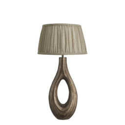 Industville Ornate Ellipse Table Lamp, Brass Base, Pleated Empire Linen Shade - thumbnail 1