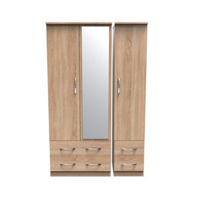 Hampshire Triple 4 Drawer Mirror Wardrobe In Bardolino Oak (Ready Assembled) - image 1