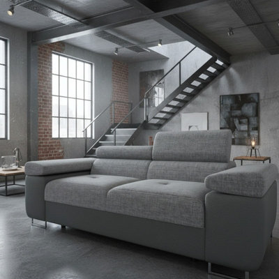 Torezio Sofa 2 Two Seater With Adjustable Headrests Chipboard Wooden Frame 198X102X70 90Cm Grey And Grey Melange - image 1