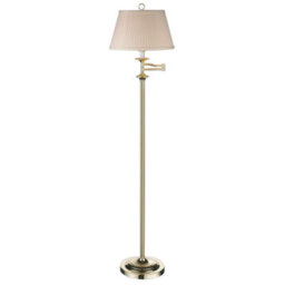 Happy Homewares Traditional Polished Brass Swing Arm Floor Lamp With Cream Shade - thumbnail 1