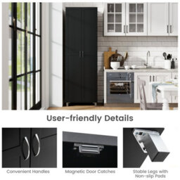 Costway Double Door Tall Storage Cabinet Freestanding Pantry Cabinet With Adjustable Shelf-Black - thumbnail 5