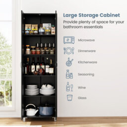 Costway Double Door Tall Storage Cabinet Freestanding Pantry Cabinet With Adjustable Shelf-Black - thumbnail 7