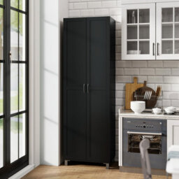 Costway Double Door Tall Storage Cabinet Freestanding Pantry Cabinet With Adjustable Shelf-Black - thumbnail 3