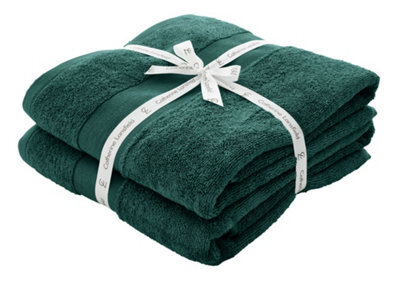 Catherine Lansfield Bathroom Anti Bacterial 500 Gsm Soft & Absorbent Cotton Bath Sheet Pair Forest Green - image 1