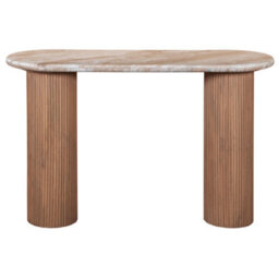 Bundi Natural Marble & Wood Pedestal Console Table - thumbnail 2