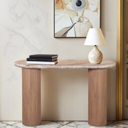 Bundi Natural Marble & Wood Pedestal Console Table - thumbnail 5