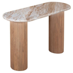 Bundi Natural Marble & Wood Pedestal Console Table - thumbnail 3