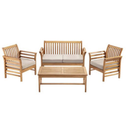 Garden Gear Acacia Garden Sofa, Armchairs And Coffee Table Wooden 4 Piece Furniture Set With Cushions - thumbnail 3