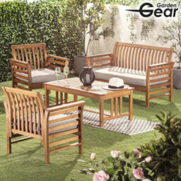 Garden Gear Acacia Garden Sofa, Armchairs And Coffee Table Wooden 4 Piece Furniture Set With Cushions