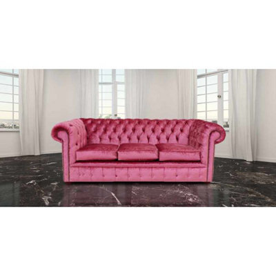 Chesterfield 3 Seater Sofa Settee Boutique Rose Velvet Fabric In Classic Style - image 1