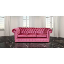 Chesterfield 3 Seater Sofa Settee Boutique Rose Velvet Fabric In Classic Style - thumbnail 1