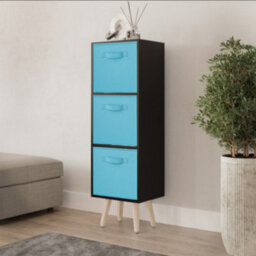 Urbn-Living Urbnliving 80Cm Height 3 Tier Black Wooden Storage Bookcase Scandinavian Style Pine Legs With Sky Blue Inserts - thumbnail 3