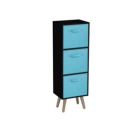 Urbn-Living Urbnliving 80Cm Height 3 Tier Black Wooden Storage Bookcase Scandinavian Style Pine Legs With Sky Blue Inserts