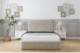 "Sloomy Belvoir Cream Plush Bed Frame With 45"" Upholstered Headboard 4' Small Double"