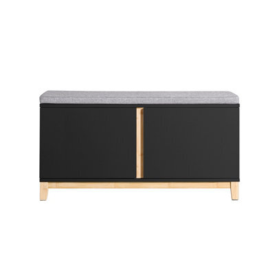 Sobuy Fsr117-Sch, Hallway Storage Bench Shoe Bench Shoe Rack Shoe Cabinet With 2 Doors And Seat Cushion, Black - image 1