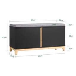 Sobuy Fsr117-Sch, Hallway Storage Bench Shoe Bench Shoe Rack Shoe Cabinet With 2 Doors And Seat Cushion, Black - thumbnail 3