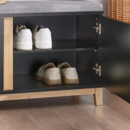 Sobuy Fsr117-Sch, Hallway Storage Bench Shoe Bench Shoe Rack Shoe Cabinet With 2 Doors And Seat Cushion, Black - thumbnail 6