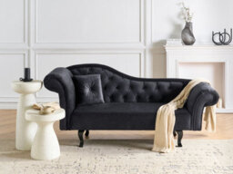 Beliani Left-Hand Chaise Longue Lattes Ii Velvet Black With Cushion - thumbnail 2