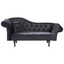 Beliani Left-Hand Chaise Longue Lattes Ii Velvet Black With Cushion - thumbnail 1