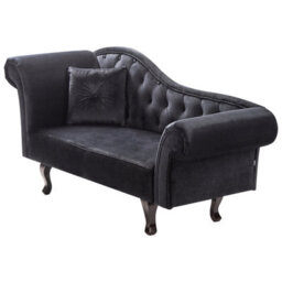 Beliani Left-Hand Chaise Longue Lattes Ii Velvet Black With Cushion - thumbnail 4