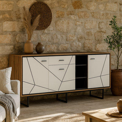 Wyld Haus Dabbleton Walnut And White 3-Door 1-Drawer Wide Sideboard - image 1