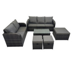 Fimous Outdoor Love Sofa 3 Seater Sofa Coffee Table Set Garden Rattan Furniture Set 8 Seater With 3 Stools Dark Grey - thumbnail 2