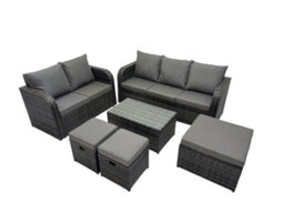 Fimous Outdoor Love Sofa 3 Seater Sofa Coffee Table Set Garden Rattan Furniture Set 8 Seater With 3 Stools Dark Grey - thumbnail 1