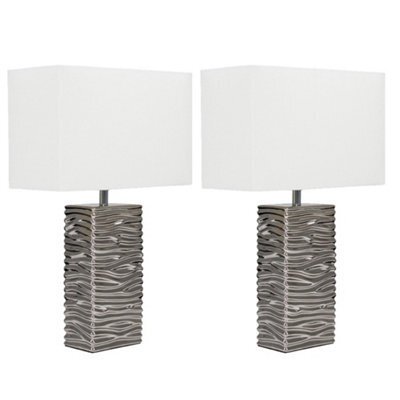 Valuelights Etienne Pair Of - Modern Silver Ripple Effect Ceramic Table Lamp With White Light Shade And Led Bulb - image 1