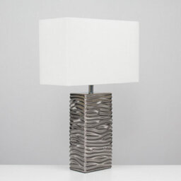 Valuelights Etienne Pair Of - Modern Silver Ripple Effect Ceramic Table Lamp With White Light Shade And Led Bulb - thumbnail 4