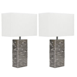 Valuelights Etienne Pair Of - Modern Silver Ripple Effect Ceramic Table Lamp With White Light Shade And Led Bulb