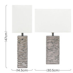Valuelights Etienne Pair Of - Modern Silver Ripple Effect Ceramic Table Lamp With White Light Shade And Led Bulb - thumbnail 7