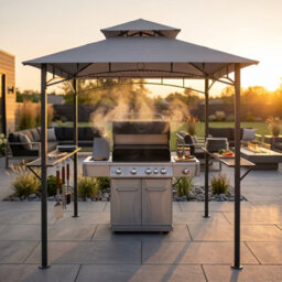 Outdoor Bbq Gazebo Grill Shelter With Ventilated Roof, Steel Frame & Side Shelves, Water & Uv-Resistant Canopy For Garden & Patio - thumbnail 6