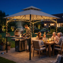 Outdoor Bbq Gazebo Grill Shelter With Ventilated Roof, Steel Frame & Side Shelves, Water & Uv-Resistant Canopy For Garden & Patio - thumbnail 4