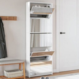 Berkfield Shoe Cabinet With Mirror 5-Layer High Gloss White 63X17X169.5 Cm