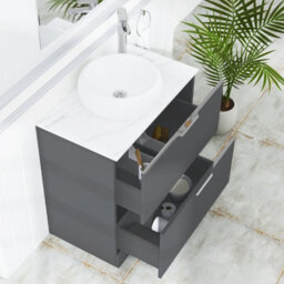 Royal Bathrooms Evora 800mm Graphite Grey Fluted Floor Standing Countertop Vanity Unit 2 Drawer With Milan Basin - thumbnail 3