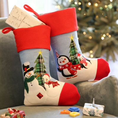 Dibor Pack Of 2 Snowmen & Penguin Children's Xmas Christmas Gift Bag Christmas Stocking For Kids - image 1