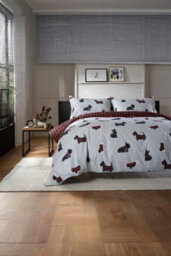 The Lyndon Company Hattie Grey 100% Cotton Duvet Cover Set Scottie Dog Print Bedding With Reversible Tartan Design - thumbnail 2