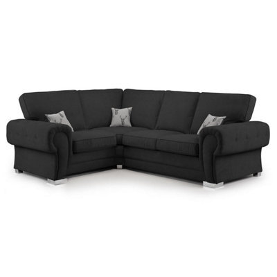 Furnishings For Less UK Milan 4 Seater L Shaped Corner Sofa Full Back Chesterfield Arms Black Left Hand Facing - image 1