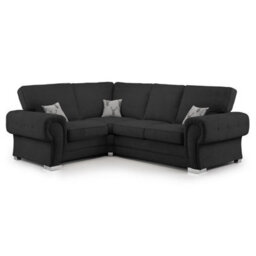 Furnishings For Less UK Milan 4 Seater L Shaped Corner Sofa Full Back Chesterfield Arms Black Left Hand Facing - thumbnail 1