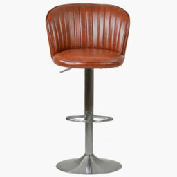 Lakeland Furniture Flynn Vintage Tan Brown Faux Leather Brushed Steel Gas Lift Base Bar Stool