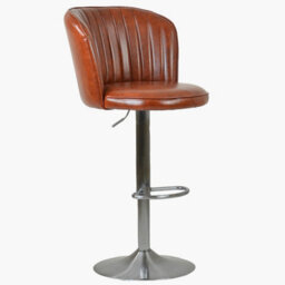 Lakeland Furniture Flynn Vintage Tan Brown Faux Leather Brushed Steel Gas Lift Base Bar Stool - thumbnail 2