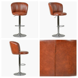Lakeland Furniture Flynn Vintage Tan Brown Faux Leather Brushed Steel Gas Lift Base Bar Stool - thumbnail 4