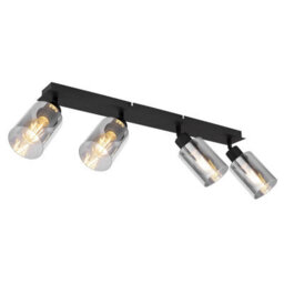 Luminosa Lighting Luminosa Hadera Ceiling Spotlight Bar Matt Black Smoke Glass Shade 4X E27