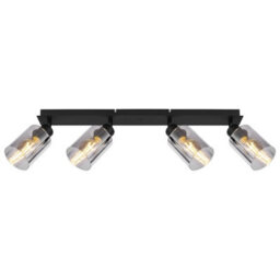 Luminosa Lighting Luminosa Hadera Ceiling Spotlight Bar Matt Black Smoke Glass Shade 4X E27 - thumbnail 3